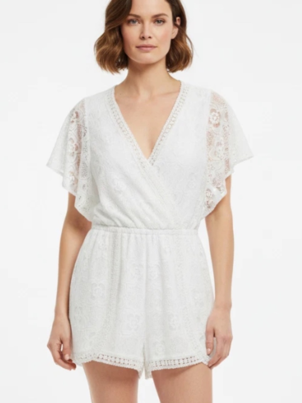 NWT bebe white lace wrap v neck top romper